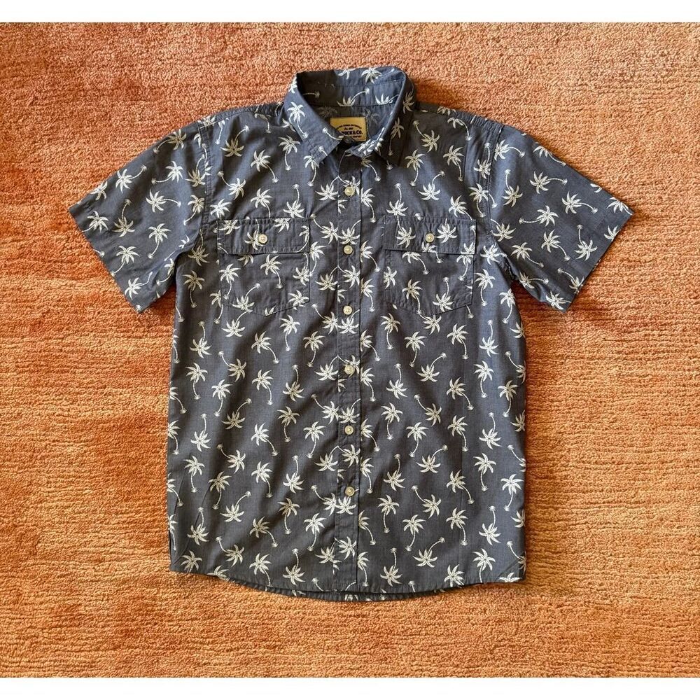 Roebuck & Co Boys L (14/16) Palm Tree Short Sleeve Button Shirt Blue
